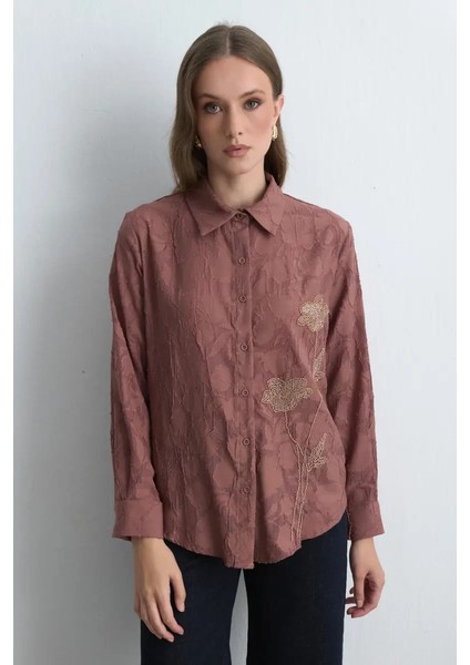 Jakar Desenli Nakışlı Gömlek - Gül Kurusu fiyatları