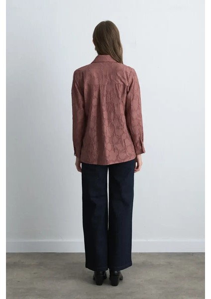 Jakar Desenli Nakışlı Gömlek - Gül Kurusu indirimleri