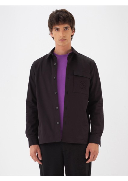Erkek Siyah Pamuk Dokulu Regular Fit Gömlek Ceket