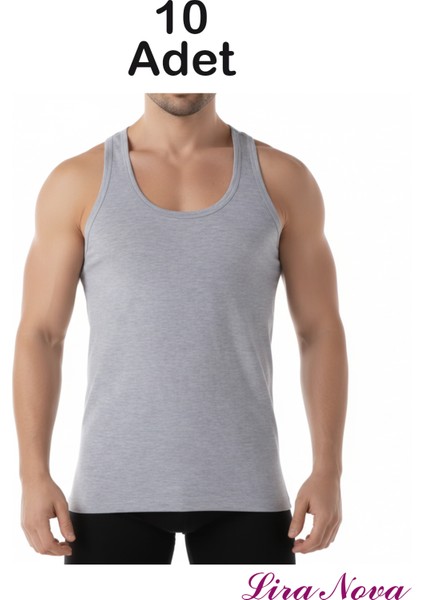 Klasik Gri Atlet Suprem Kumaş %100 Coton 10'lu (Hertip) Sporcu Atlet