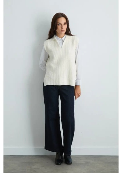 Yünlü Triko Süveter - Ekru fiyatları