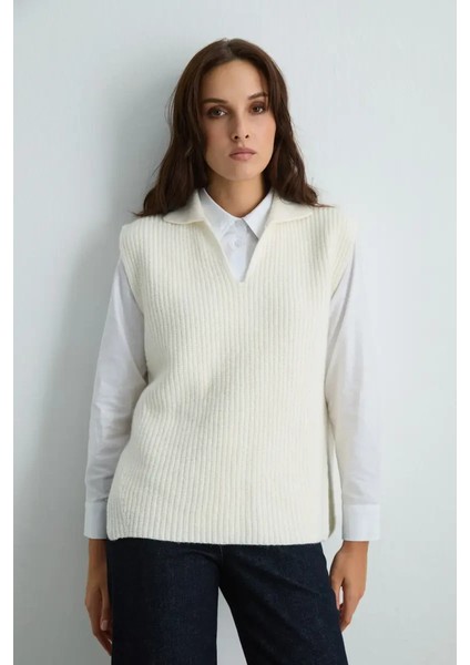 Yünlü Triko Süveter - Ekru modelleri