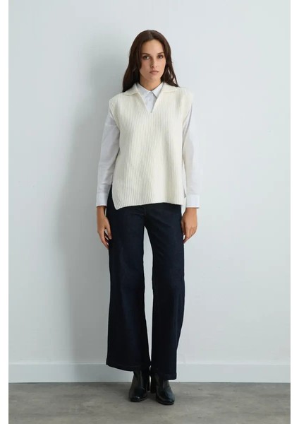 Yünlü Triko Süveter - Ekru fırsatları