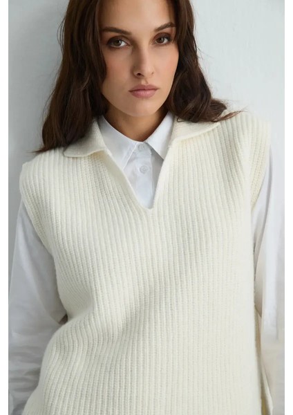 Yünlü Triko Süveter - Ekru indirimleri