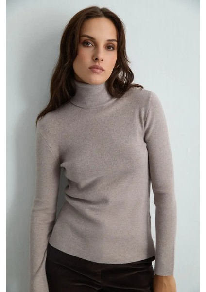 Balıkçı Yaka Basic Triko - Vizon