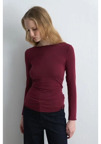 Kayık Yaka Kaşmir Bluz - Bordo