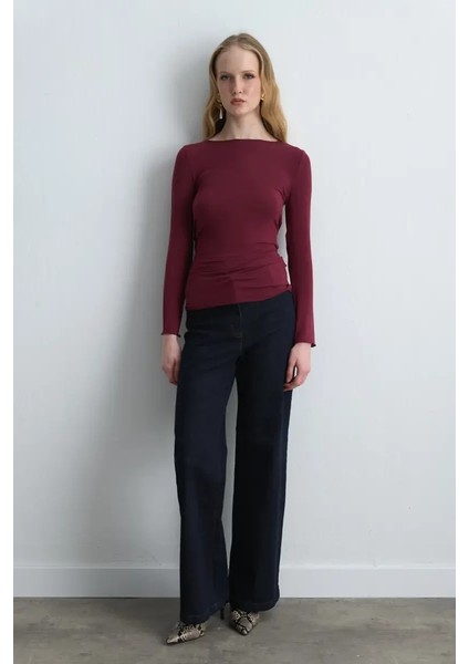 Kayık Yaka Kaşmir Bluz - Bordo fiyatları