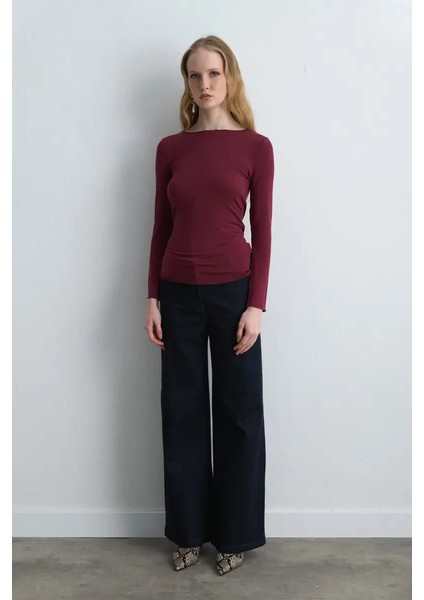 Kayık Yaka Kaşmir Bluz - Bordo modelleri