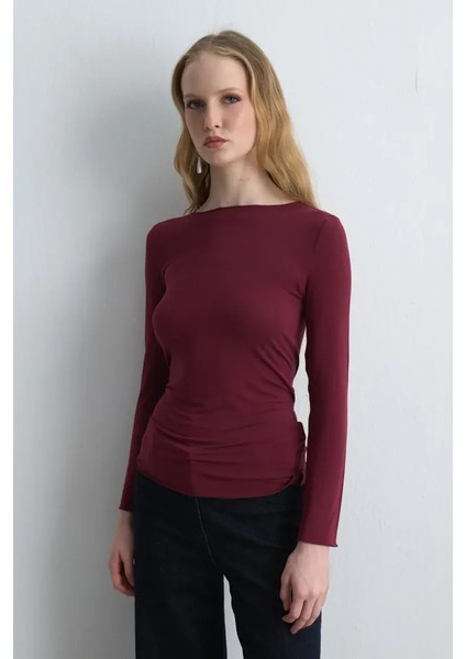 Kayık Yaka Kaşmir Bluz - Bordo fırsatları