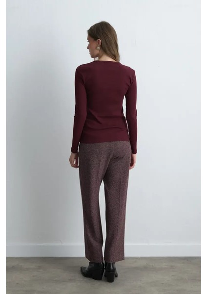 Uzun Kollu Basic Pamuk Tshirt - Bordo fırsatları