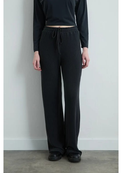 Fitilli Modal Örme Bol Paça Pantolon - Gri fiyatları