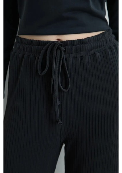 Fitilli Modal Örme Bol Paça Pantolon - Gri fırsatları