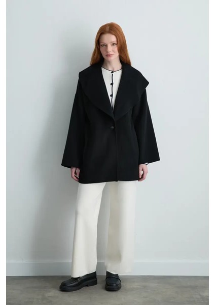 Şal Yaka Astarsız Yün Kaban - Siyah fiyatları