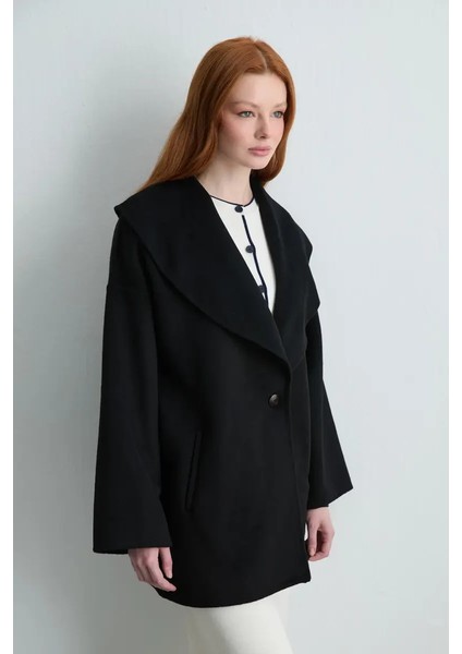 Şal Yaka Astarsız Yün Kaban - Siyah modelleri