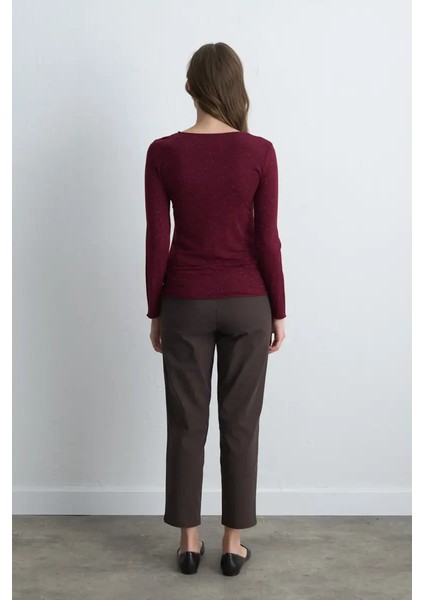 Kayık Yaka Kaşmir Simli Bluz - Bordo fırsatları