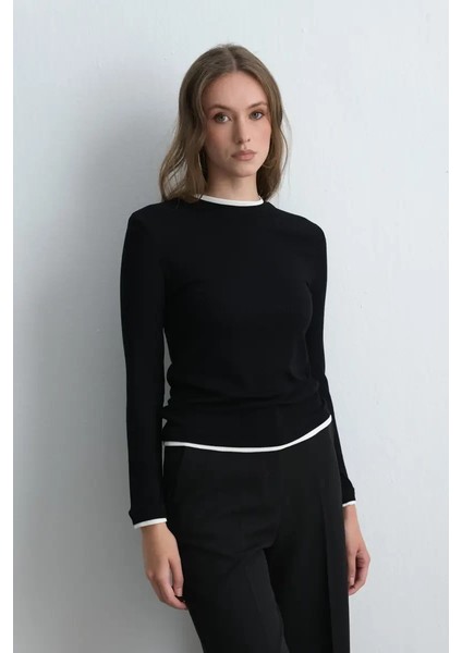 Garnili Pamuk Bluz - Siyah