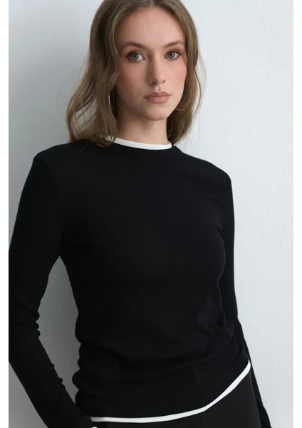 Garnili Pamuk Bluz - Siyah modelleri