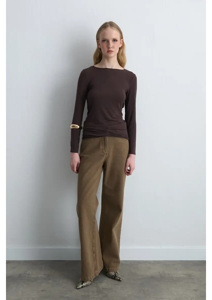 Kayık Yaka Kaşmir Bluz - Kahverengi fiyatları