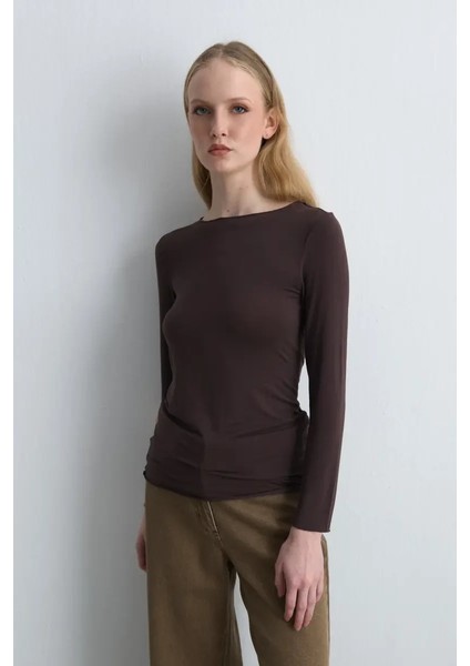 Kayık Yaka Kaşmir Bluz - Kahverengi modelleri