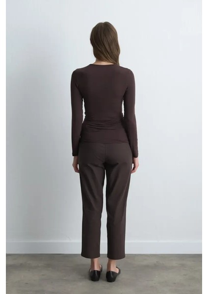 Bisiklet Yaka Kaşmir Bluz - Kahverengi fırsatları