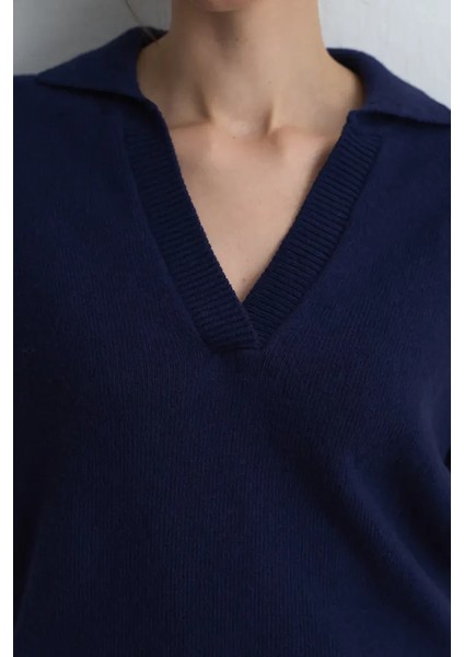 Polo Yaka Yün Triko - Lacivert modelleri