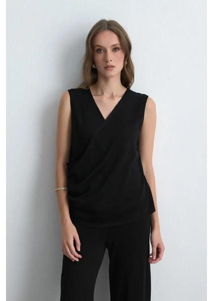 Viskon Triko Simli Bluz - Siyah