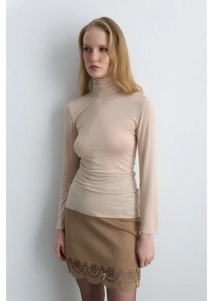 Balıkçı Yaka Kaşmir Simli Bluz - Ekru fiyatları