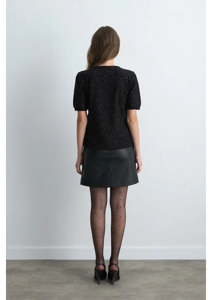 Pullu Kısa Kollu Triko Bluz - Siyah modelleri