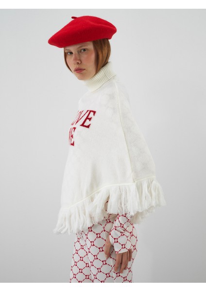 Kadın Ekru Yumuşak Dokulu Regular Fit Panço