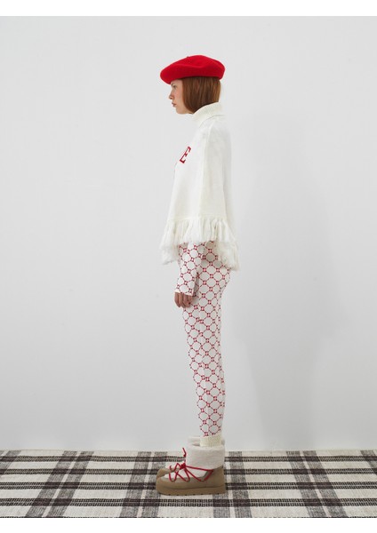 Kadın Ekru Yumuşak Dokulu Regular Fit Panço