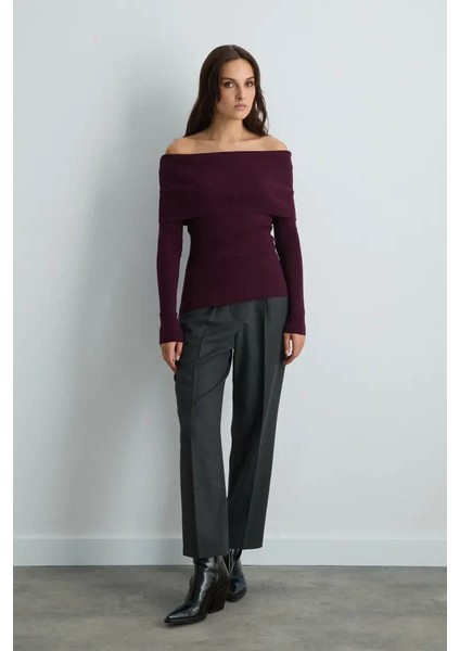 Madonna Yaka Triko Bluz - Mürdüm fiyatları