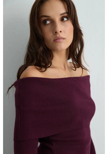 Madonna Yaka Triko Bluz - Mürdüm modelleri