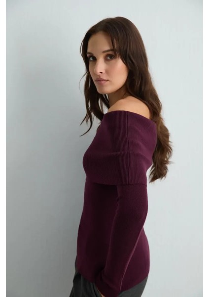 Madonna Yaka Triko Bluz - Mürdüm fırsatları