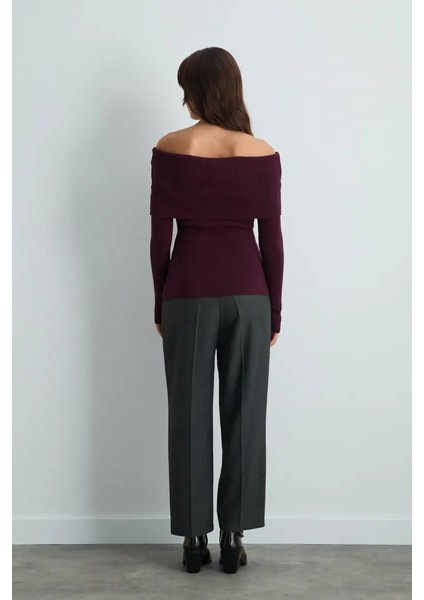 Madonna Yaka Triko Bluz - Mürdüm indirimleri