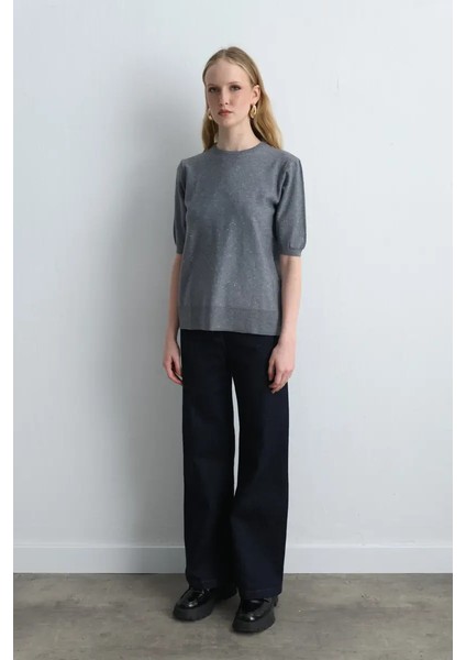 Pullu Kısa Kollu Triko Bluz - Gri fiyatları