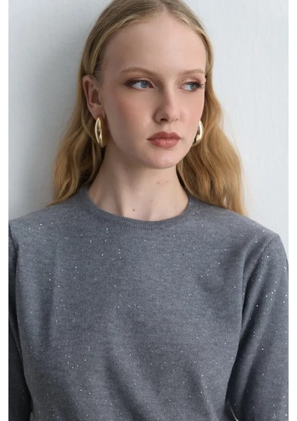 Pullu Kısa Kollu Triko Bluz - Gri fırsatları