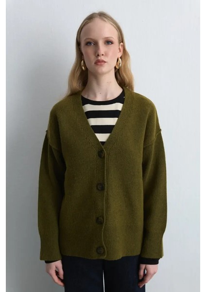 Yünlü Triko Hırka - Haki