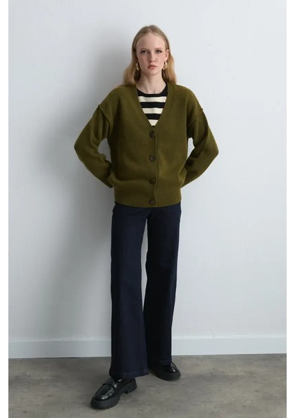 Yünlü Triko Hırka - Haki fiyatları