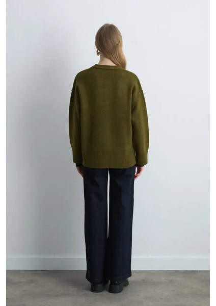 Yünlü Triko Hırka - Haki fırsatları