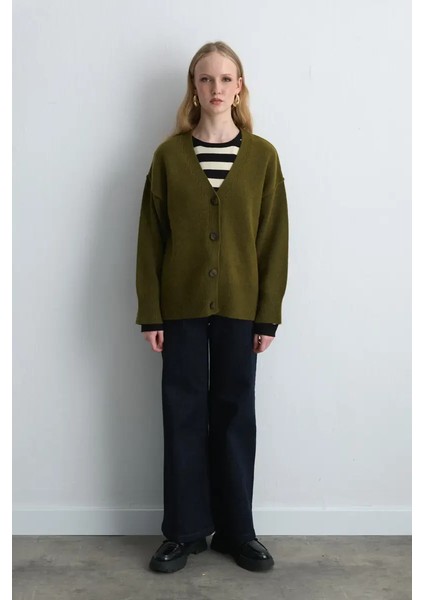 Yünlü Triko Hırka - Haki indirimleri