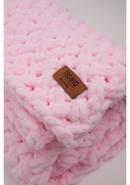Alize Battaniye Panduf 2’li SET 100x100cm Pembe Kız Yenidoğan Kundak El Yapımı Puffy Örgü Organik Sertifika