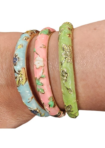 Mavi Pembe yeşil Renklerde Üçlü Kombin Trend Mineli Kelepçe Bileklik
