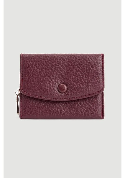 Fermuar Detaylı Mini Cüzdan - Mürdüm