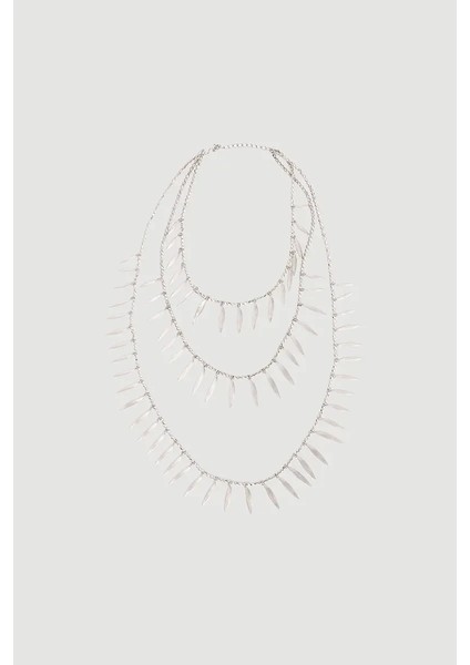 Yaprak Sarkıtlı Çoklu Kolye - Gümüş