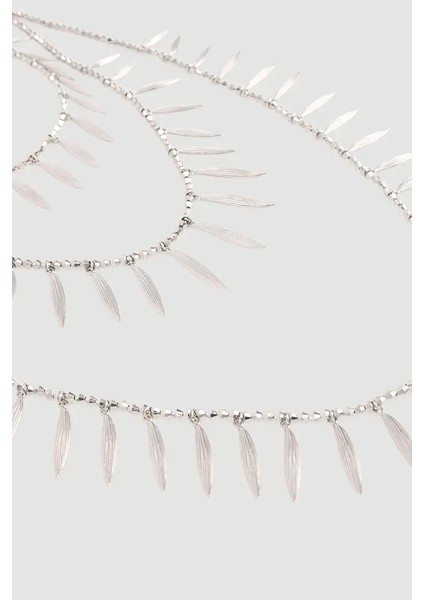 Yaprak Sarkıtlı Çoklu Kolye - Gümüş fiyatları