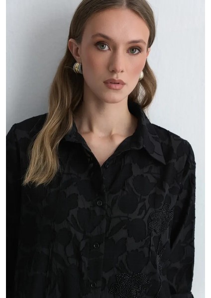 Jakar Desenli Nakışlı Gömlek - Siyah modelleri