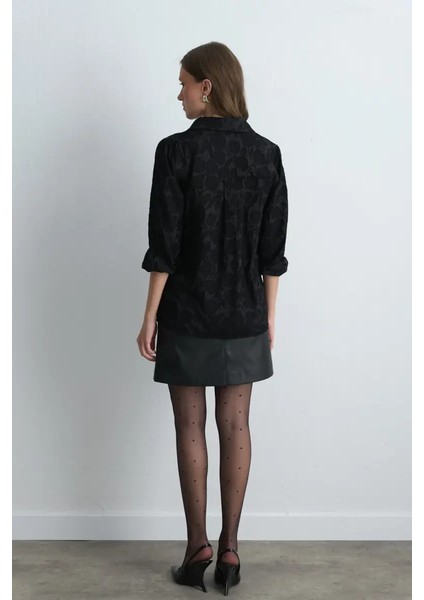 Jakar Desenli Nakışlı Gömlek - Siyah indirimleri