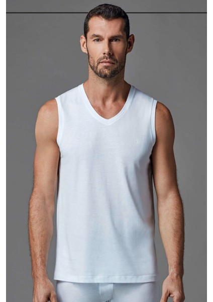 1070 Erkek 2'li Kısa Kollu V Yaka Fanila-Beyaz