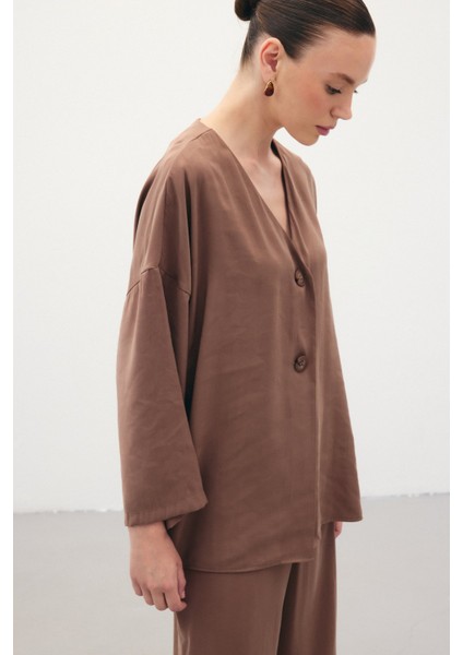 Düğmeli Kimono - Kahve