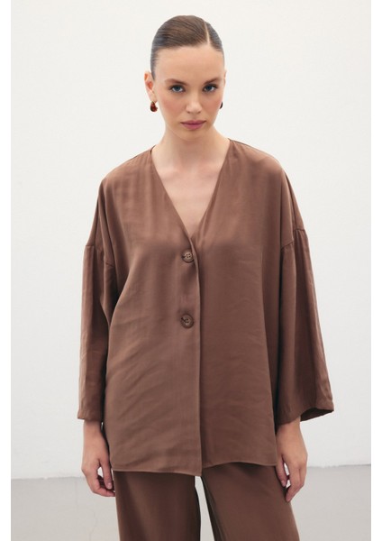 Düğmeli Kimono - Kahve fiyatları